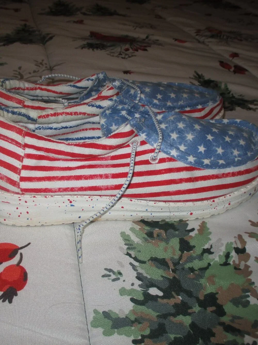 Hey Dude Youth Wally Patriotic Stars And Stripes Loafer Shoes Size 4 USA